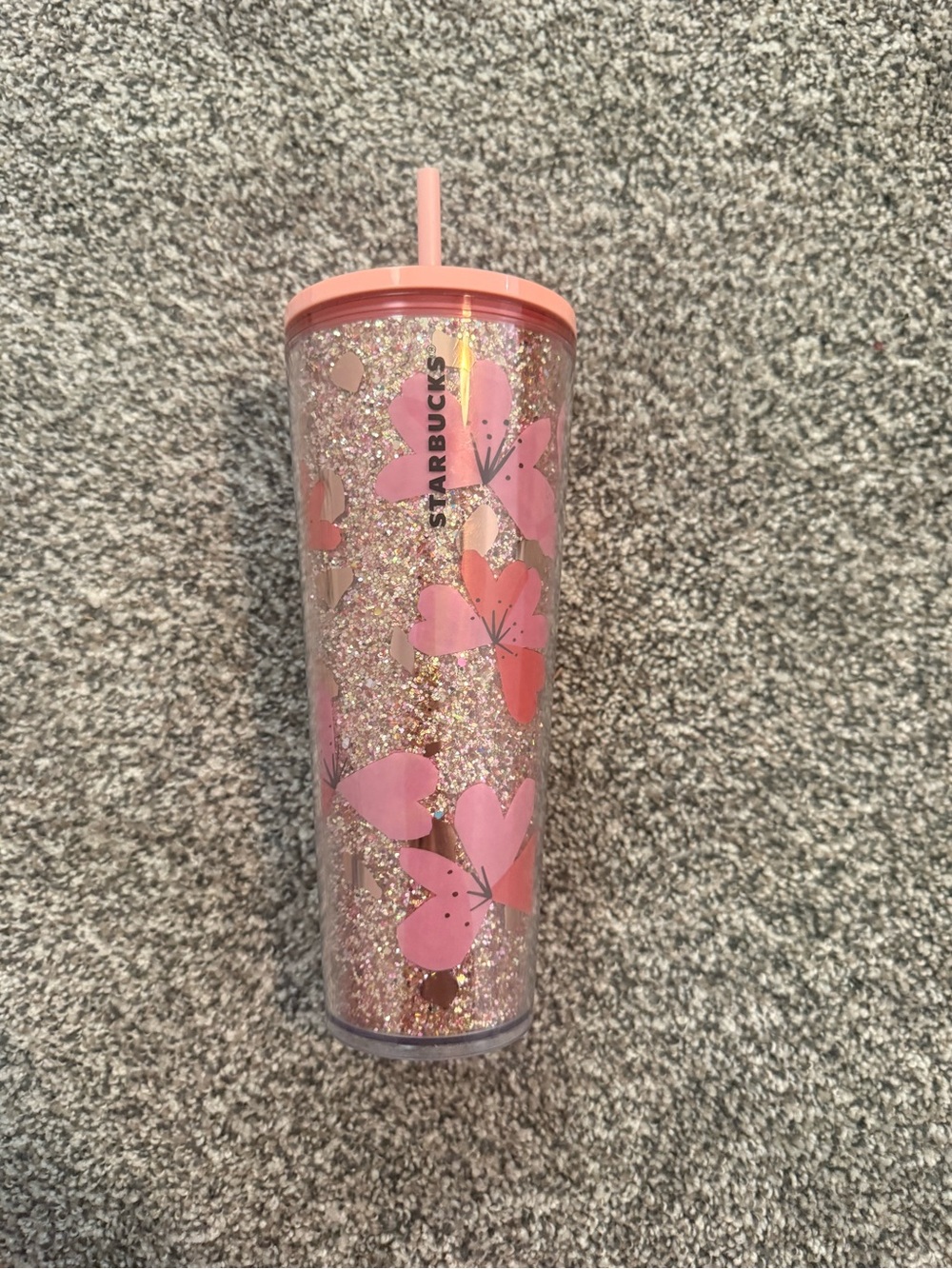 Starbucks Pink Glitter Floral Cold Cup with Pink Lid